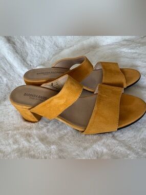 Barbara Barbieri Mustard Suede Double-Strap Block Heel Mule
